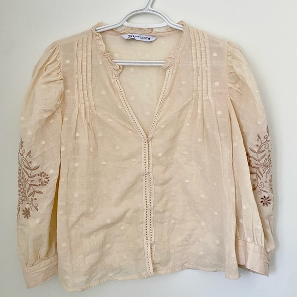 Zara Beige Embroidered Blouse - Picture 1 of 3